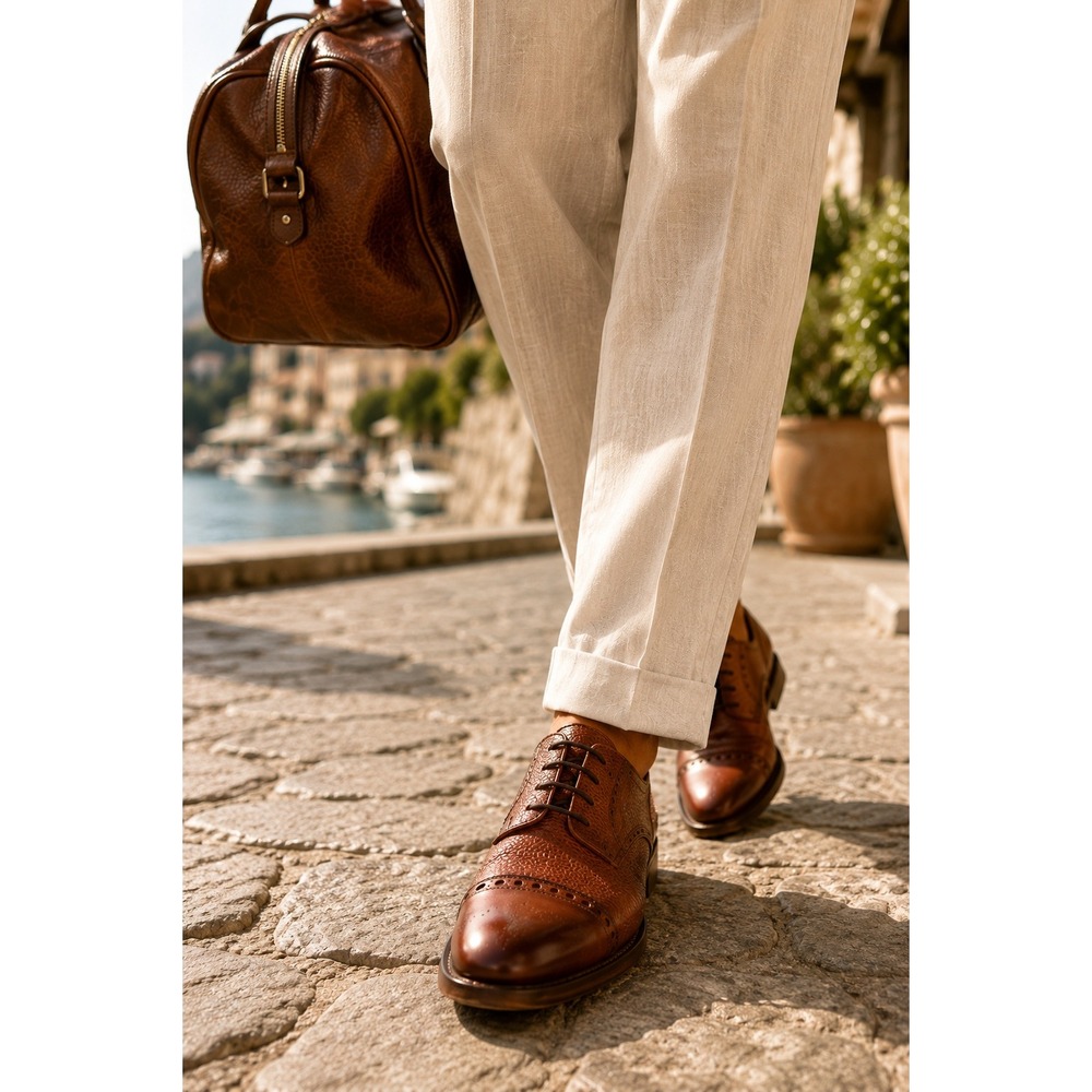 VTG Faconnable Battalion England Pebbled Leather Oxfords 11.5‎ EE COGNAC BROGUE